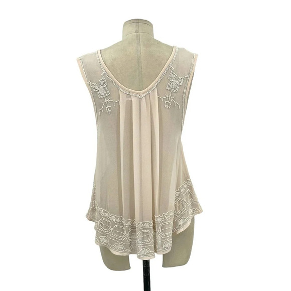 Free People Pale Pink Beaded Sheer Tank Top Size XS - Picture 6 of 9